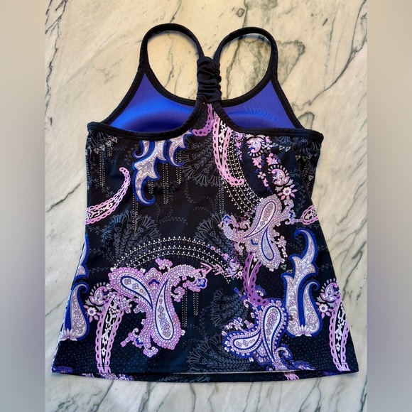 Women’s Athleta Asphalt Racer Back Pavitra Paisley Tank Bra Top Small‎ Swim Run - Picture 2 of 3